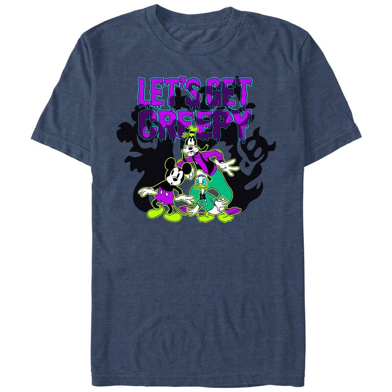【送料無料】 ディズニー メンズ Tシャツ トップス Disney's Mickey Mouse And Friends Let's Get Creepy Men's Graphic Tee Navy Heather