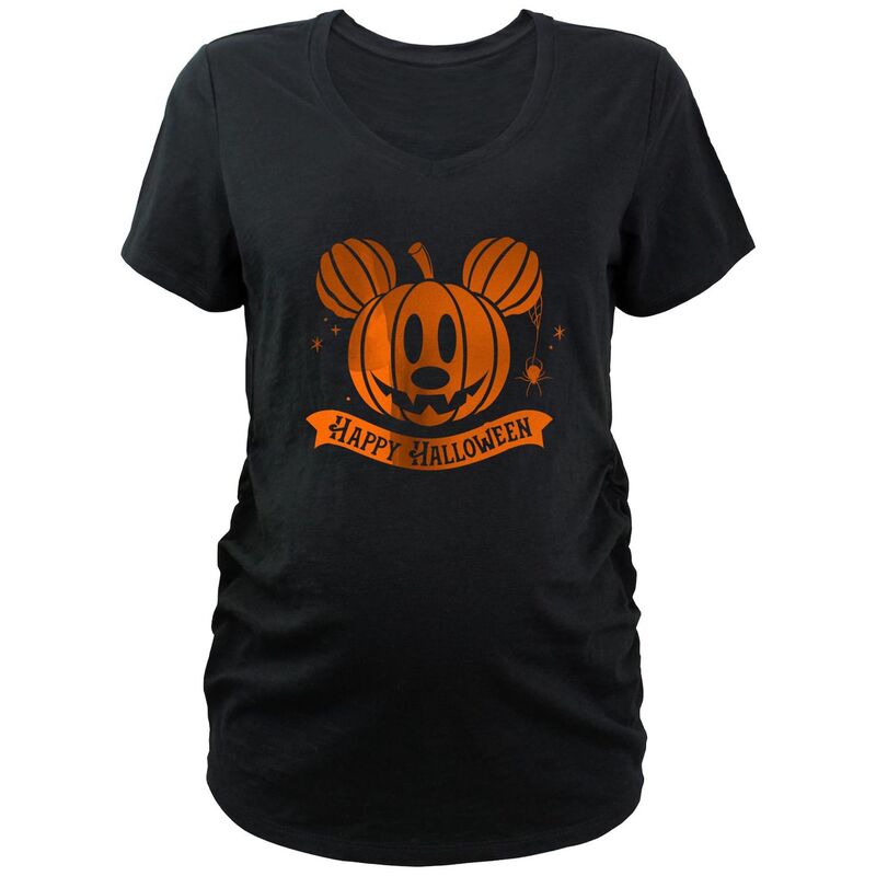 【送料無料】 ディズニー レディース Tシャツ トップス Disney's Mickey Mouse Pumpkin Head Happy Halloween Banner Maternity Graphic Tee Black