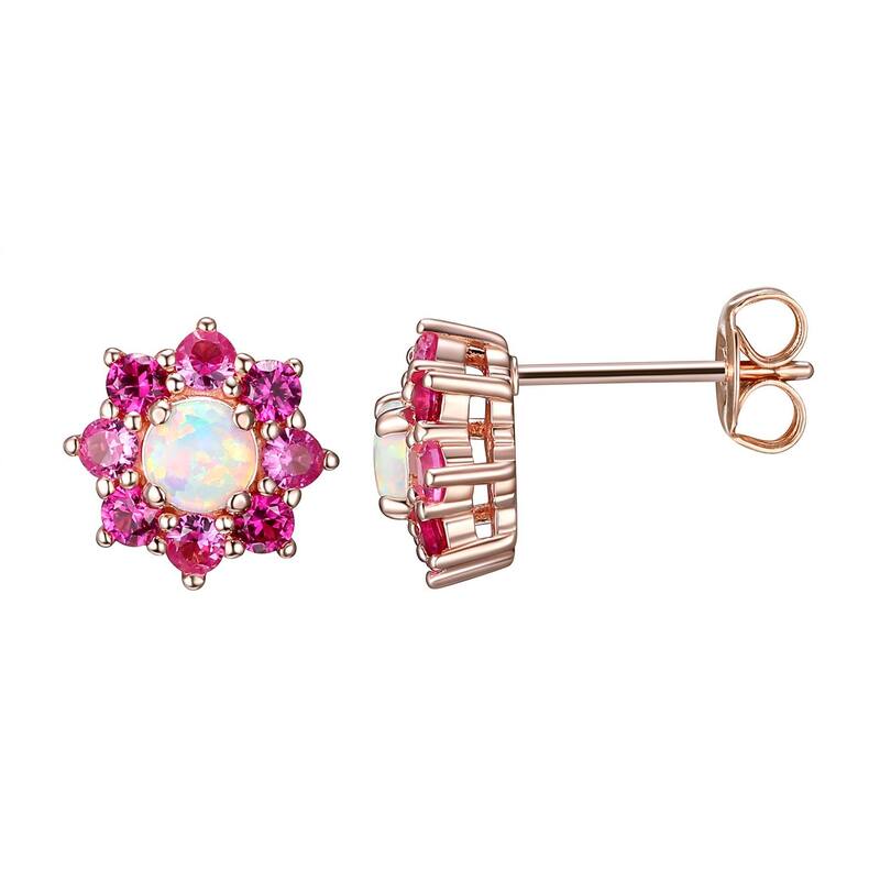 【送料無料】 アンブランデッド レディース ピアス・イヤリング アクセサリー 14k Rose Gold Over Silver Lab-Created White Opal Lab-Created Ruby & Lab-Created Pink Sapphire Stud Earrings Rose Tone