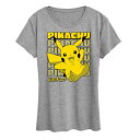 【送料無料】 ライセンス キャラクター レディース Tシャツ トップス Women's Pokemon Pikachu Stack Graphic Tee Heather Gray