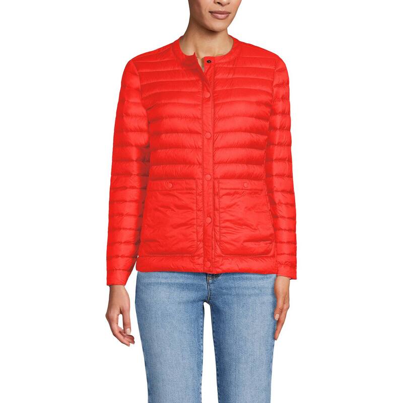【送料無料】 ランズエンド レディース ジャケット・ブルゾン アウター Women's Lands' End Collarless Wanderweight Down Puffer Jacket Sunset Poppy