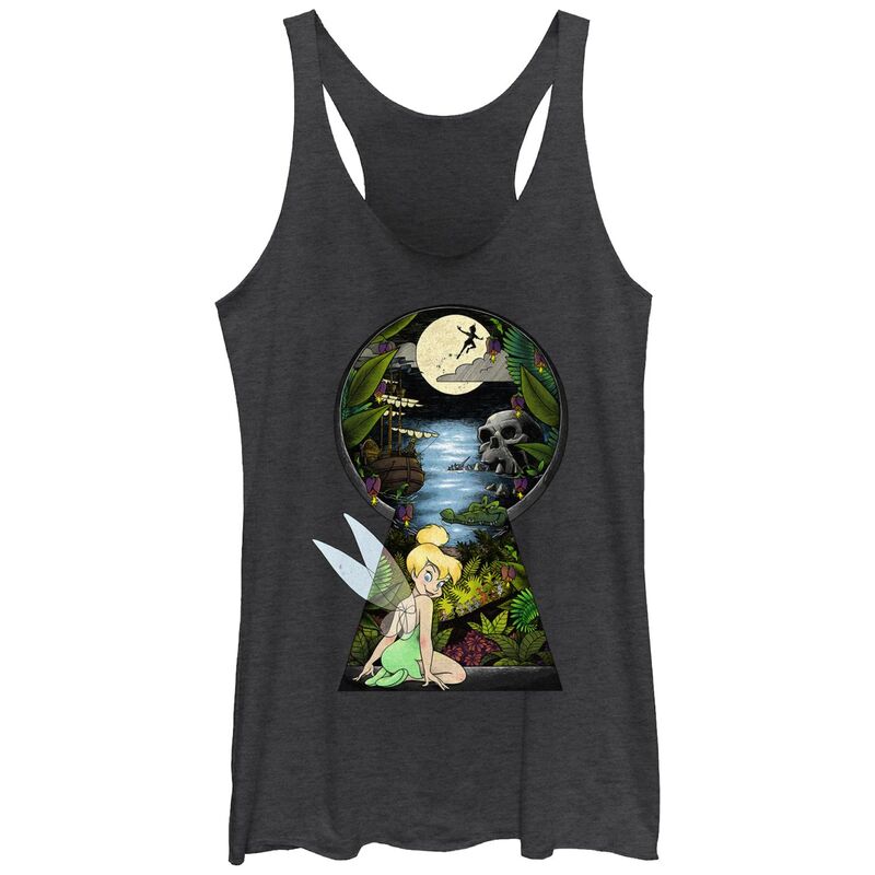 【送料無料】 ディズニー レディース Tシャツ トップス Disney's Peter Pan Never Land Trough A Keyhole Tri-Blend Juniors' Graphic Racerback Tank Black Heather