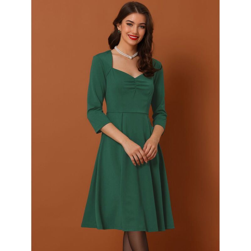 【送料無料】 アレグラ ケー レディース ワンピース トップス Women's Vintage Sweetheart Neck 1950s Retro Cocktail A-line Dresses Light Blue