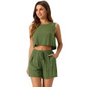 【送料無料】 アレグラ ケー レディース Tシャツ トップス Casual Set For Women Round Neck Sleeveless Top With Elastic Waist And Shorts Set Army Green