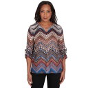 【送料無料】 アルフレッド ダナー レディース Tシャツ トップス Women's Alfred Dunner Textured Chevron Ruched Sleeve Top Neutral Multi