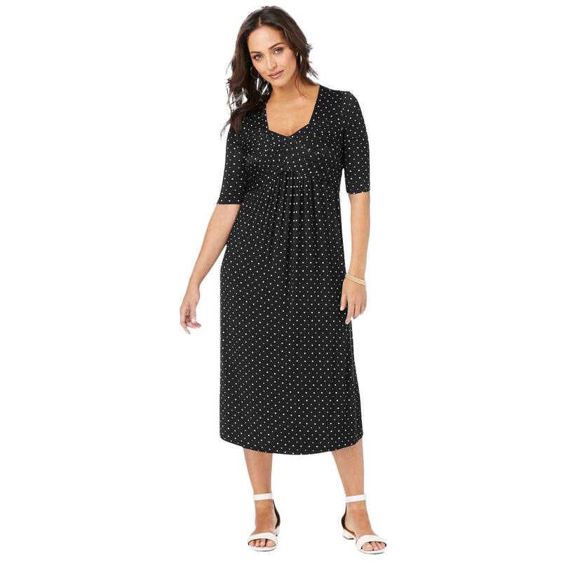 【送料無料】 ジェシカロンドン レディース ワンピース トップス Jessica London Women's Plus Size Stretch Knit Pleated Front Dress Black Dot