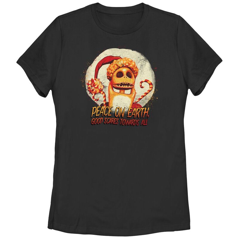 【送料無料】 ライセンス キャラクター レディース Tシャツ トップス Juniors' The Nightmare Before Christmas Santa Jack Peace On Earth Graphic Tee Black