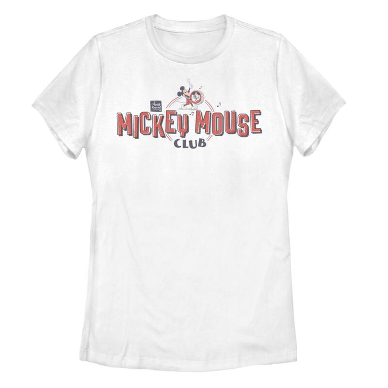 【送料無料】 ライセンス キャラクター レディース Tシャツ トップス Disney's Mickey Mouse Juniors' Mickey Mouse Club Drum Tee White