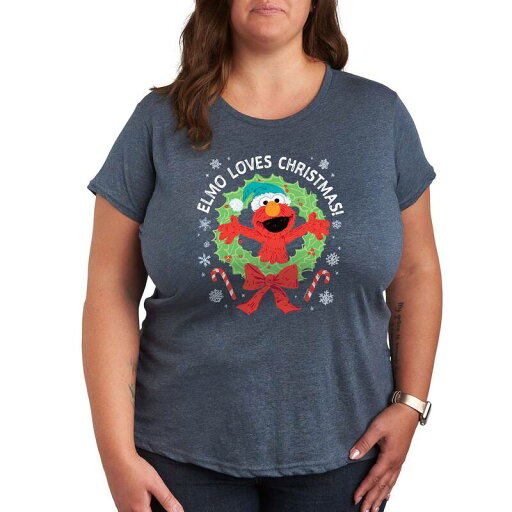 【送料無料】 ライセンス キャラクター レディース Tシャツ トップス Plus Sesame Street Elmo Christmas Graphic Tee Heather Blue 【送料無料】 ライセンス キャラクター レディース Tシャツ トップス Plus Sesame Street Elmo Christmas Graphic Tee Heather Blue