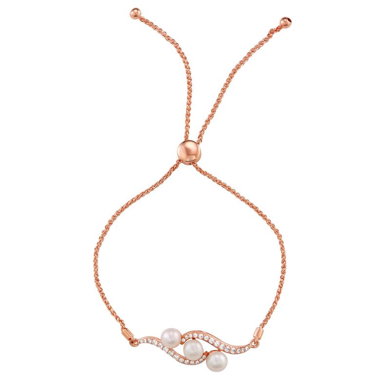 【送料無料】 アンブランデッド レディース ブレスレット・バングル・アンクレット アクセサリー 14k Rose Gold Over Silver Freshwater Cultured Pearl & Lab-Created White Sapphire Adjustable Bracelet Rose Tone