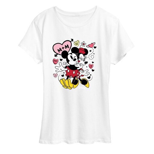 【送料無料】 ディズニー レディース Tシャツ トップス Disney's Mickey & Minnie Mouse Women's Heart Graphic Tee White 【送料無料】 ディズニー レディース Tシャツ トップス Disney's Mickey & Minnie Mouse Women's Heart Graphic Tee White