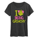 【送料無料】 ライセンス キャラクター レディース Tシャツ トップス Women's Grinch I Love Being Grinchy Graphic Tee Heather Charcoal