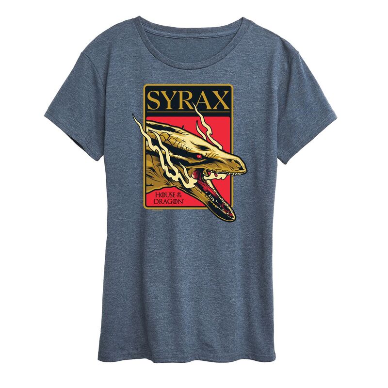 【送料無料】 ライセンス キャラクター レディース Tシャツ トップス Women's House of the Dragon Syrax Badge Graphic Tee Heather Blue