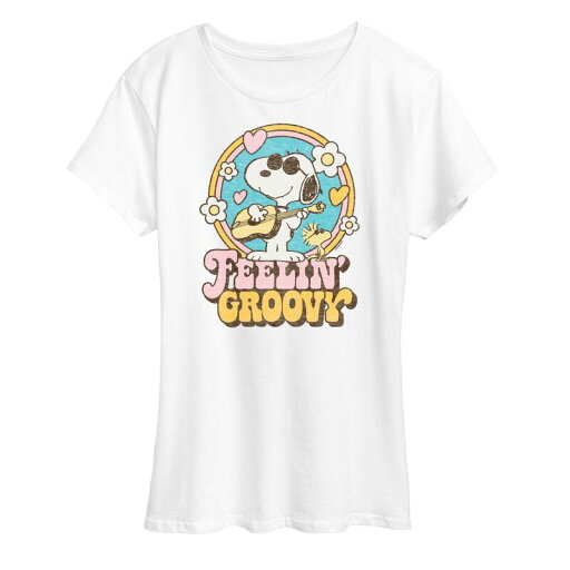 【送料無料】 ライセンス キャラクター レディース Tシャツ トップス Women's Peanuts Snoopy Feelin' Groovy Graphic Tee White 【送料無料】 ライセンス キャラクター レディース Tシャツ トップス Women's Peanuts Snoopy Feelin' Groovy Graphic Tee White