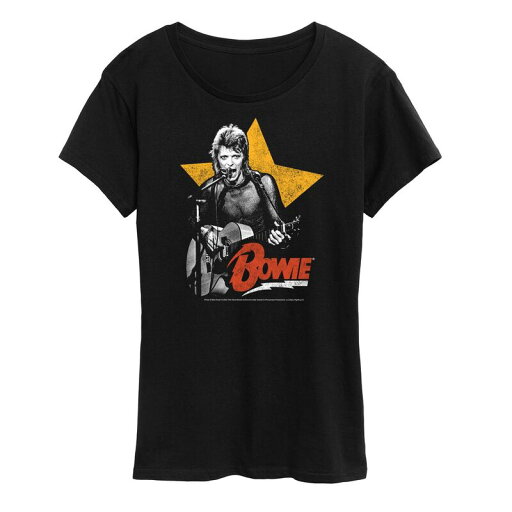【送料無料】 ライセンス キャラクター レディース Tシャツ トップス Women's Bowie Guitar With Star Graphic Tee Black 【送料無料】 ライセンス キャラクター レディース Tシャツ トップス Women's Bowie Guitar With Star Graphic Tee Black