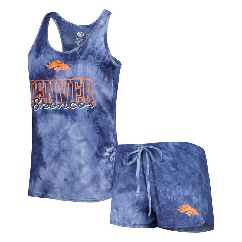 【送料無料】 アンブランデッド レディース ナイトウェア アンダーウェア Women's Concepts Sport Navy Denver Broncos Billboard Scoop Neck Racerback Tank and Shorts Sleep Set Den Navy