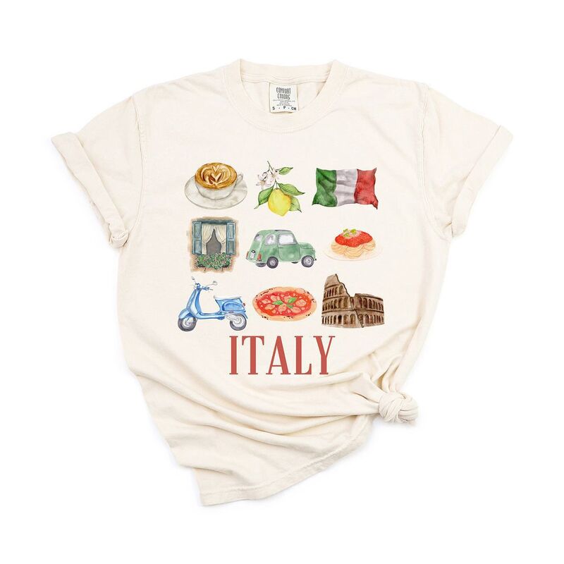 【送料無料】 Simply Sage Market レディース Tシャツ トップス Italy Travel Collage Garment Dyed Tees Ivory