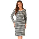 【送料無料】 アレグラ ケー レディース ワンピース トップス Houndstooth Plaid Dress For Women's Round Neck Bodycon Sheath Dresses Black