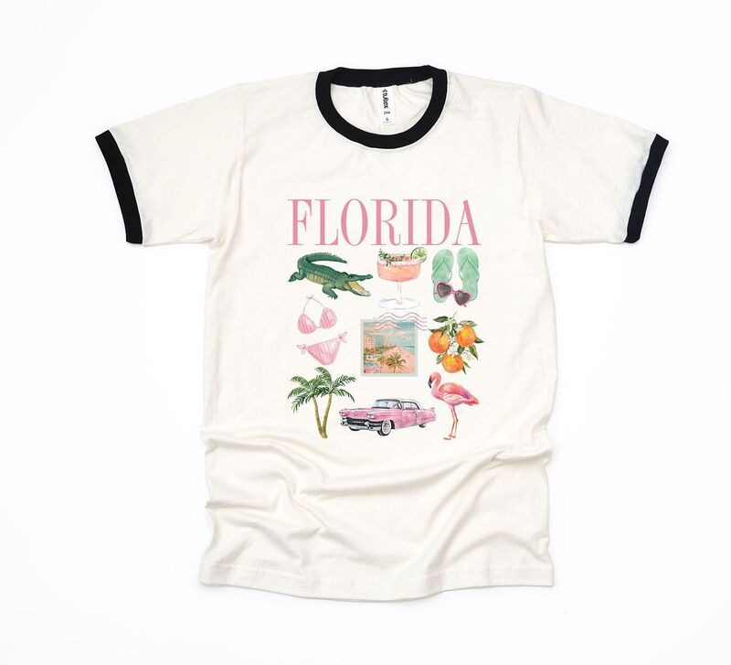 【送料無料】 Simply Sage Market レディース Tシャツ トップス Florida Vacation Collage Ringer Tee Vintage Black