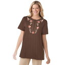 【送料無料】 ウーマン ウィズイン レディース Tシャツ トップス Woman Within Women's Plus Size 7-day Embroidered Pointelle Tunic Chocolate Floral(4)