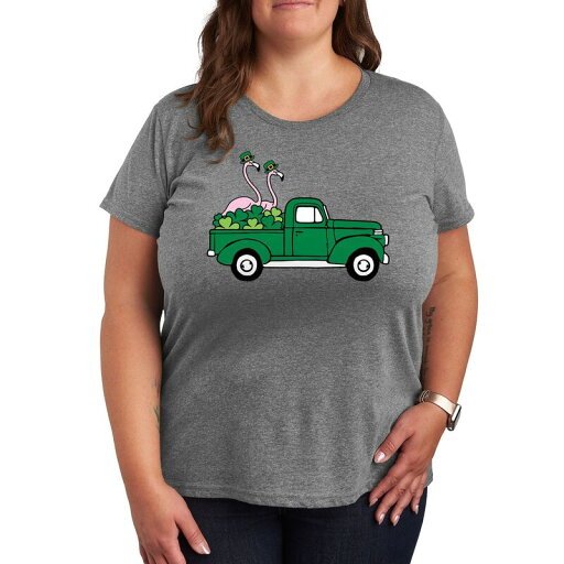 【送料無料】 ライセンス キャラクター レディース Tシャツ トップス Plus St. Patrick's Day Flamingo Truck Graphic Tee Heather Grey 【送料無料】 ライセンス キャラクター レディース Tシャツ トップス Plus St. Patrick's Day Flamingo Truck Graphic Tee Heather Grey
