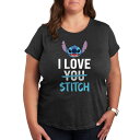 【送料無料】 ディズニー レディース Tシャツ トップス Disney's Lilo & Stitch Plus I Love Stitch Graphic Tee Heather Charcoal