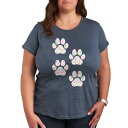 【送料無料】 ライセンス キャラクター レディース Tシャツ トップス Plus Floral Dog Paw Prints Graphic Tee Heather Blue(4)