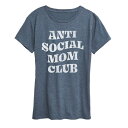 【送料無料】 ライセンス キャラクター レディース Tシャツ トップス Women's Anti Social Mom Club Graphic Tee Heather Blue(4)