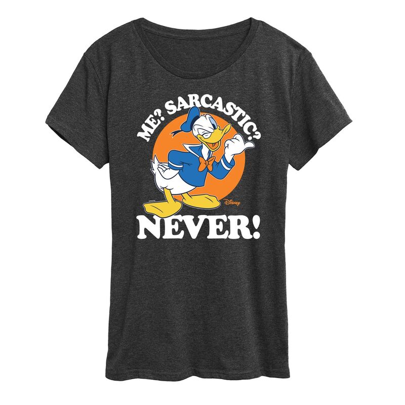 【送料無料】 ディズニー レディース Tシャツ トップス Disney's Donald Duck Women's Me Sarcastic Never Graphic Tee Heather Charcoal