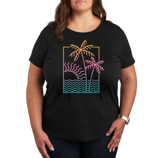 【送料無料】 アンブランデッド レディース Tシャツ トップス Plus Line Drawing Sunset Graphic Tee Black 【送料無料】 アンブランデッド レディース Tシャツ トップス Plus Line Drawing Sunset Graphic Tee Black