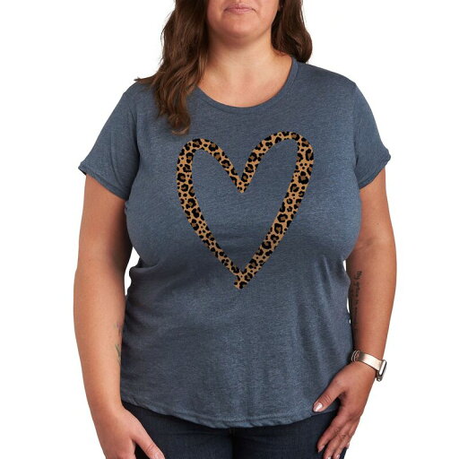 【送料無料】 アンブランデッド レディース Tシャツ トップス Plus Leopard Print Heart Outline Graphic Tee Heather Blue 【送料無料】 アンブランデッド レディース Tシャツ トップス Plus Leopard Print Heart Outline Graphic Tee Heather Blue