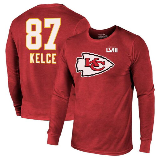 【送料無料】 マジェスティック メンズ Tシャツ トップス Men's Majestic Threads Travis Kelce Red Kansas City Chiefs Super Bowl LVIII Name & Number Tri-Blend Long Sleeve T-Shirt Chf Red 【送料無料】 マジェスティック メンズ Tシャツ トップス Men's Majestic Threads Travis Kelce Red Kansas City Chiefs Super Bowl LVIII Name & Number Tri-Blend Long Sleeve T-Shirt Chf Red