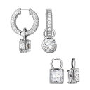 【送料無料】 アンブランデッド レディース ピアス・イヤリング アクセサリー Rhodium Plated Sterling Silver Cubic Zirconia Hanging Charm Hinged Hoop Earrings Sterling(4)