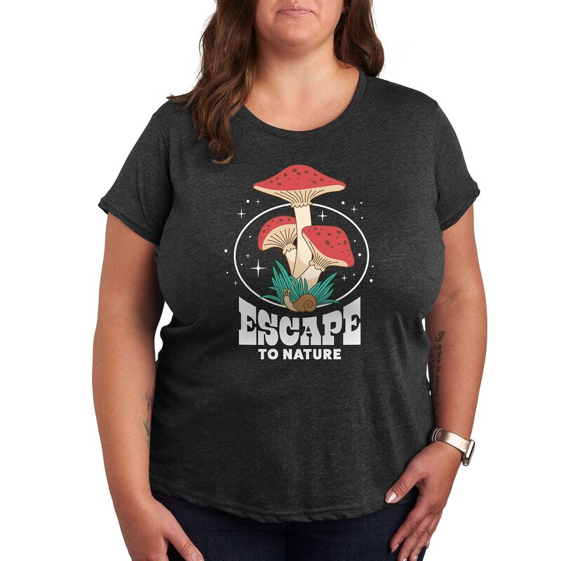 【送料無料】 ライセンス キャラクター レディース Tシャツ トップス Plus Escape To Nature Graphic Tee Heather Charcoal