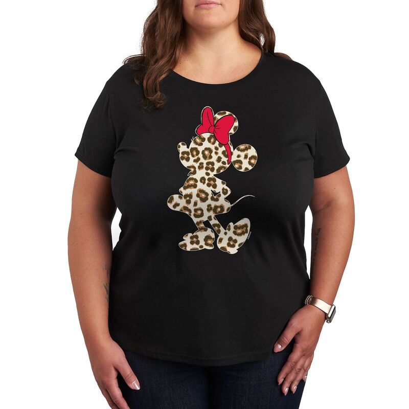 【送料無料】 ディズニー レディース Tシャツ トップス Disney's Minnie Mouse Plus Leopard Graphic Tee Blackのサムネイル