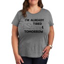 【送料無料】 ライセンス キャラクター レディース Tシャツ トップス Plus Peanuts Charlie Brown Tired Tomorrow Graphic Tee Heather Gray(4)