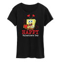 【送料無料】 ライセンス キャラクター レディース Tシャツ トップス Women's Spongebob Squarepants Happy Valentine's Day Graphic Tee Black