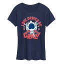 【送料無料】 ライセンス キャラクター レディース Tシャツ トップス Women's Peanuts Love Drives Me Crazy Graphic Tee Navy(4)