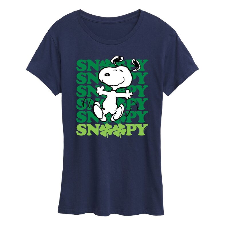【送料無料】 ライセンス キャラクター レディース Tシャツ トップス Women's Peanuts Snoopy Clover Dance Graphic Tee Navy