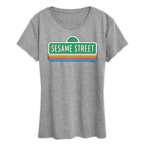【送料無料】 ライセンス キャラクター レディース Tシャツ トップス Women's Sesame Street Logo Repeated Graphic Tee Heather Gray 【送料無料】 ライセンス キャラクター レディース Tシャツ トップス Women's Sesame Street Logo Repeated Graphic Tee Heather Gray