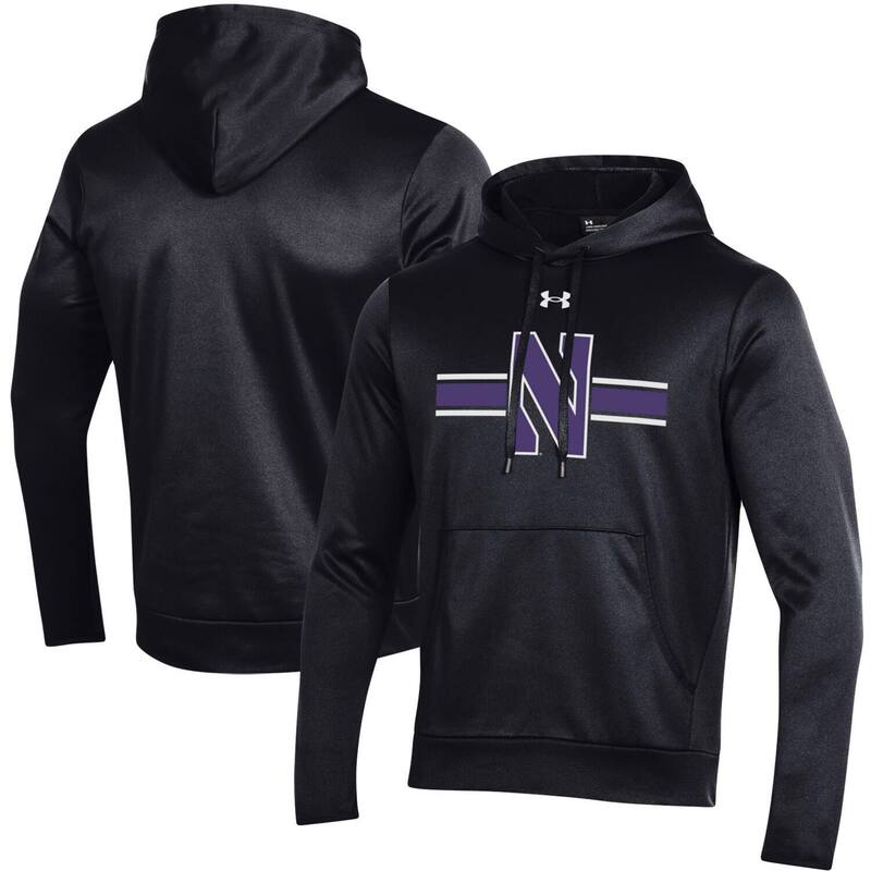 【送料無料】 アンダーアーマー メンズ Tシャツ トップス Men's Under Armour Black Northwestern Wildcats Logo Stripe Fleece Pullover Hoodie Nwt Black