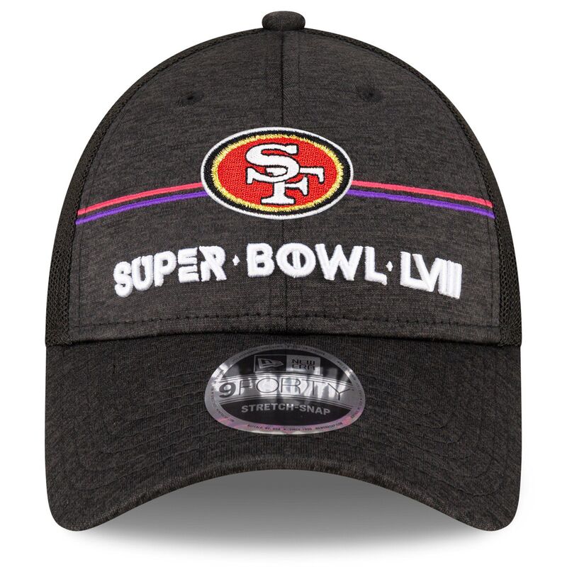 【送料無料】 ニューエラ メンズ 帽子 アクセサリー Men's New Era Heather Black San Francisco 49ers Super Bowl LVIII 9FORTY Trucker Adjustable Hat 49r Charco