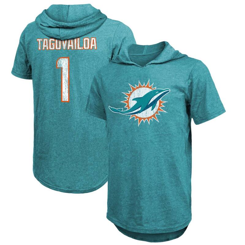 【送料無料】 アンブランデッド メンズ Tシャツ トップス Men's Fanatics Branded Tua Tagovailoa Aqua Miami Dolphins Player Name & Number Tri-Blend Hoodie T-Shirt Dol Turq A