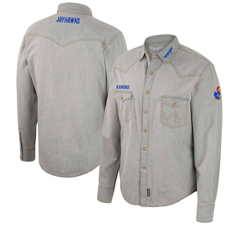 【送料無料】 コロシアム メンズ Tシャツ トップス Men's Colosseum x Wrangler Gray Kansas Jayhawks Cowboy Cut Western Full-Snap Long Sleeve Shirt Kns Grey