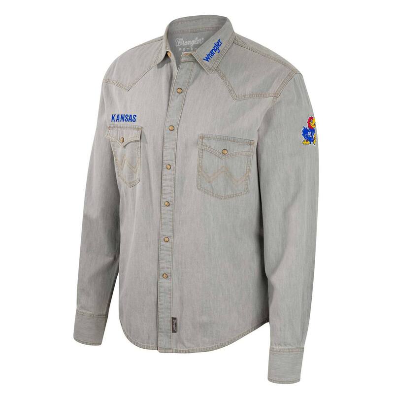 【送料無料】 コロシアム メンズ Tシャツ トップス Men's Colosseum x Wrangler Gray Kansas Jayhawks Cowboy Cut Western Full-Snap Long Sleeve Shirt Kns Grey