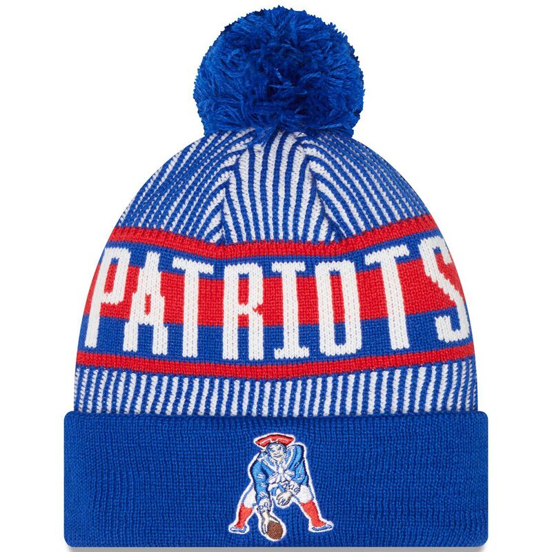 【送料無料】 ニューエラ メンズ 帽子 アクセサリー Men's New Era Royal New England Patriots Striped Cuffed Knit Hat with Pom Pat Blue