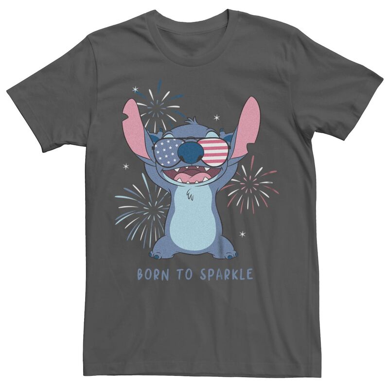 【送料無料】 ライセンス キャラクター メンズ Tシャツ トップス Disney's Lilo & Stitch Men's 4th of July Born to Sparkle Fireworks Tee Charcoal