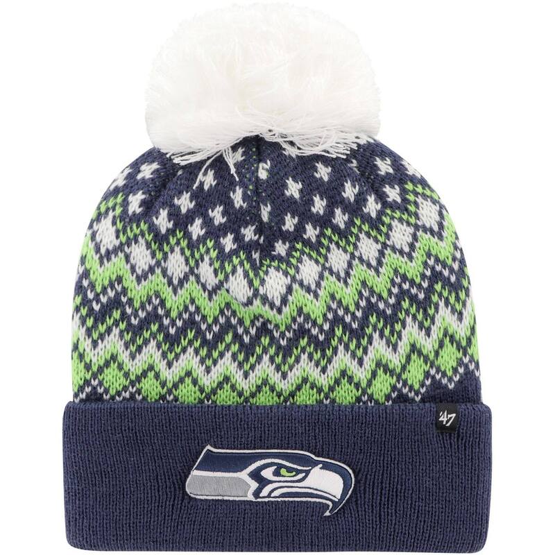 【送料無料】 アンブランデッド レディース 帽子 アクセサリー Women's '47 College Navy Seattle Seahawks Elsa Cuffed Knit Hat with Pom Sea Navy