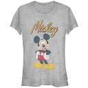 【送料無料】 ディズニー レディース Tシャツ トップス Disney's Mickey Mouse Juniors' Happy Pose Graphic Tee Athletic Heather(4)