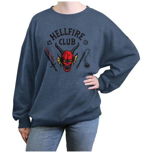 【送料無料】 ライセンス キャラクター レディース Tシャツ トップス Juniors' Stranger Things Hellfire Club Logo Graphic Fleece Blue Heather 【送料無料】 ライセンス キャラクター レディース Tシャツ トップス Juniors' Stranger Things Hellfire Club Logo Graphic Fleece Blue Heather